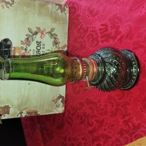 Vintage Emerald Green Glass Mini Oil Lamp